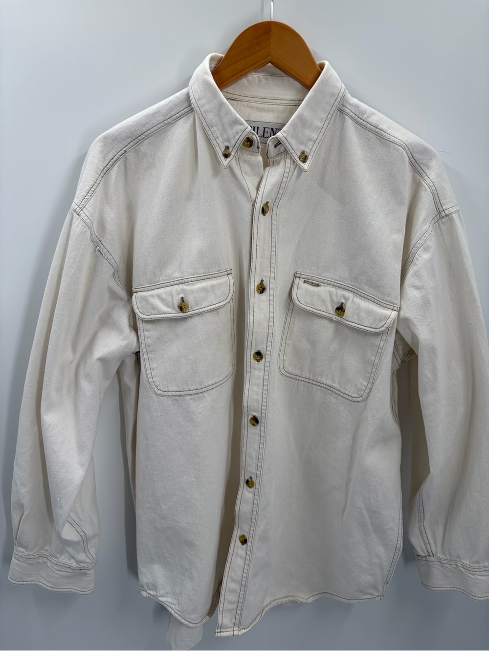 Vintage 90s Silenzio Off White Denim Workwear Shirt Size L